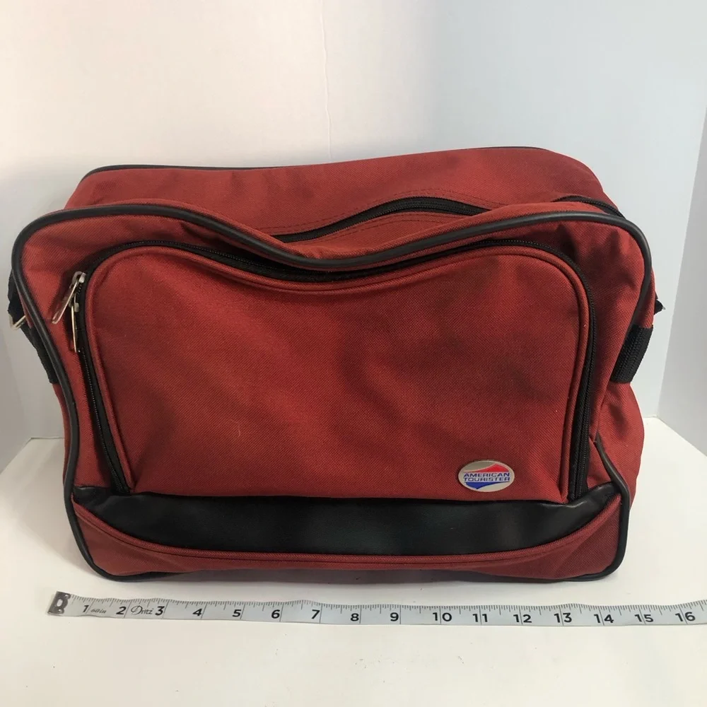 American Tourister Small Red Overnight Bag 14” With Shoulder Strap.